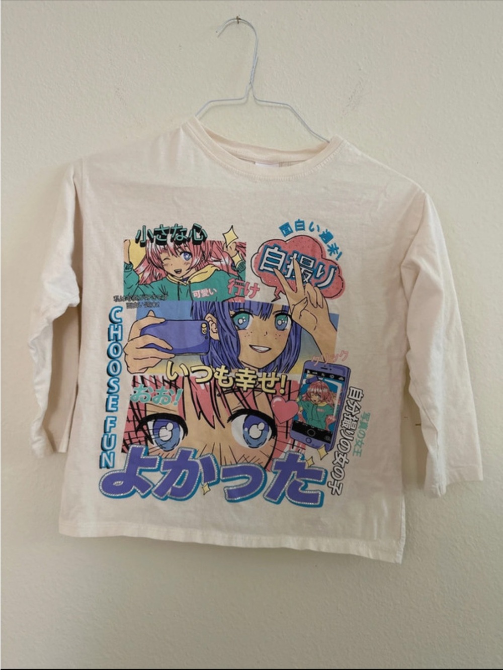 Zara Cream Long-Sleeve Manga Graphic Tee with Multicolor Print
